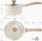 VINCHEF Nonstick Saucepan with Lid, 3QT Sauce Pan with Stay Cool Handle, Non Stick Small Cooking Pots Induction pot, Dishwasher Safe, Compatible for All Stove Top, PFAS and PFOA Free White