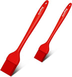 Begonia Silicone Basting Pastry Brush-2pcs Heat Resistant Cooking Brush for Oil, Sauce, Butter, BBQ, Grill and Marinade, BPA Free, Dishwasher Safe （Red）