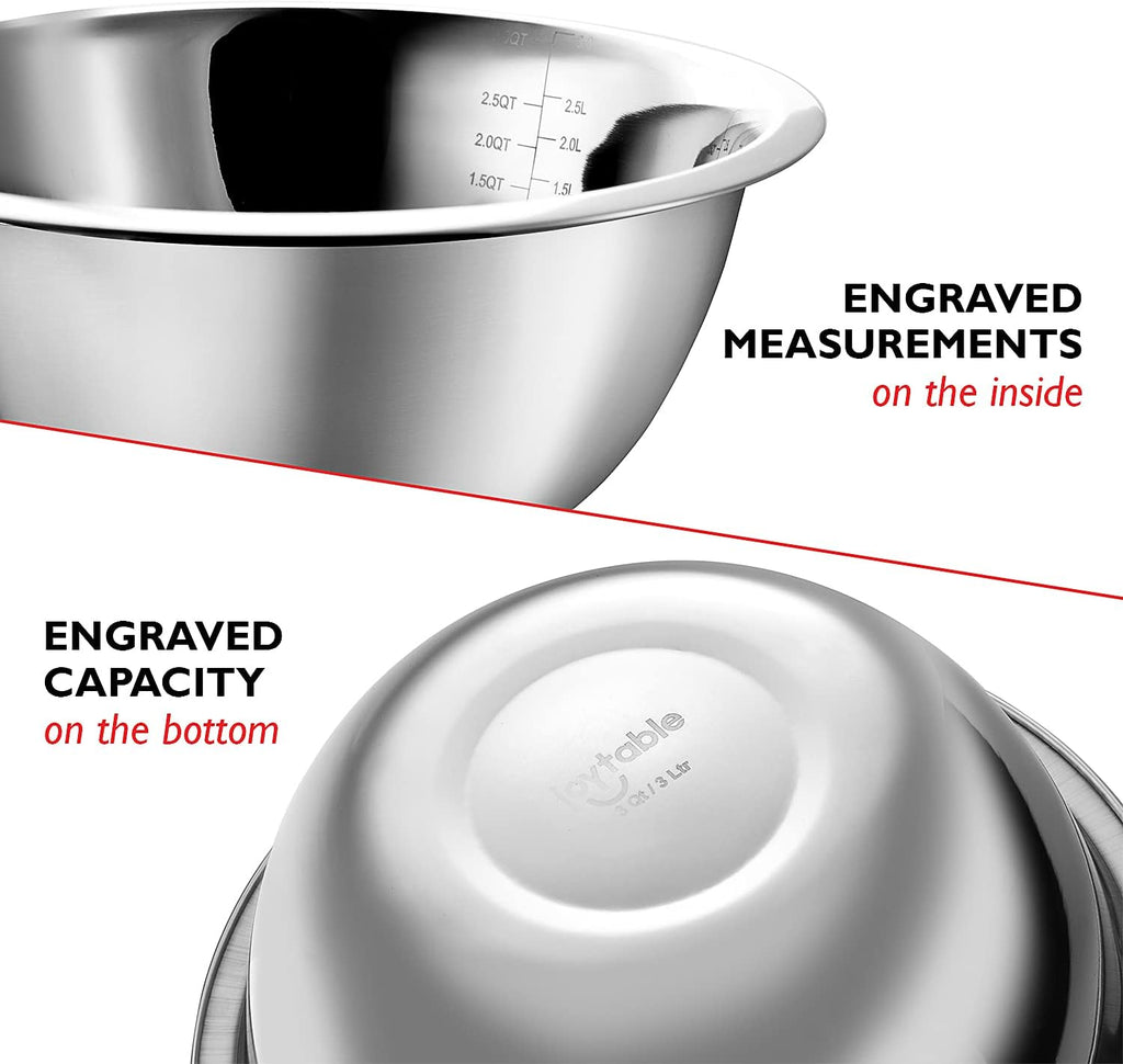 Eatex Mixing Bowls with Measuring Cups & Measuring Spoons 17 Piece Set - Nesting Stainless Steel Mixing Bowls Set for Kitchen, Measuring Spoons & Glass Liquid Measuring Cups, Dishwasher Safe Meal Prep