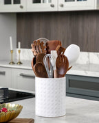 Nucookery 6.4'' Utensil Holder - Ceramic Utensil Holder for Kitchen Counter, Large Capacity Countertop Storage, Farmhouse Style Utensil Crock Organizer for Spoons, Spatulas & Cooking Tools