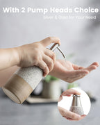 Ceramic Soap Dispenser with 2 Pumps, 12 oz Refillable Liquid Hand Soap Dispenser for Shampoo, Bathroom & Kitchen, Includes Silicone Funnel, Plastic and Stainless Steel Pump, Granite Grey