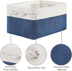 TheWarmHome Storage Basket for Organizing - Medium 3 Pack 14x10x7 inch Fabric Storage Cubes for Shelves with Rope, Collapsible Storage Bin for Organizer Closet Cloth Gift Toy (White & Jean Blue)