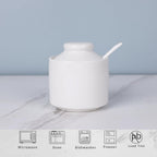 HAOTOP 8 oz Sugar Bowl with Lid and Spoon,Ceramic Sugar Jar Sugar Dispenser Sugar Container Coffee Bar Accessories, Kitchen Countertop Canisters (White)