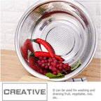 Hemoton Stainless Steel Rice Washer Bowl and Strainer Colander for Kitchen Use Multipurpose Fruit Vegetable Washing Basket 8.66 Inch Diameter