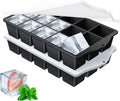 Silicone Ice Cube Tray, 2 Pack Easy-Release Stackable Ice Trays for Freezer with Lid 15 Reusable Cubes, Food Grade BPA Free Ice Molds for Whiskey, Baby Food, Coffee, Cocktail, Drinks (Black)