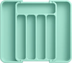 Aujen Silverware Organizer - Expandable Kitchen Drawer Organizer, Adjustable Utensil Organizer, Cutlery Tray for Forks, Knives, Multipurpose Kitchen Organizers and Storage Solution, Green, Medium