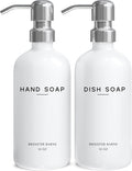White Glass Hand and Dish Soap Dispenser Set by Brighter Barns - Modern Kitchen Soap Dispenser Set & Pump for Sink - Farmhouse Home Decor, Minimalist Kitchen Accessories (White)