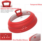 Microwave Splatter Cover Vented Glass Splatter Guard Lid with Collapsible Silicone for Food as Pot Cover 11.8 inch Large Plate for 6 7 8 9 10 11 inch Plate Bowl