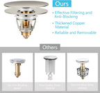 Universal Bathroom Sink Stopper in Brass, 1.04-1.97 Inch Pop Up Basin Sink Drain Stopper, Sink Drain Strainer with Anti Clogging Filter Hair Catcher, Large Lid Brushed Nickel