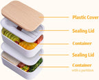 Stackable Bento Box with Utensils Microwave Safe, All-in-One Meal Prep Compartment Lunch Containers Leak Resistant Lunch Box with Sauce Container 60oz White(without bag)