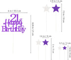Glittery 21st Happy Birthday Cake Topper with Star,Personalised 21 Birthday Cake Toppers Party Decorations Party Supplies for Boys Girls Purple Silver