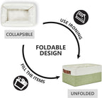 DULLEMELO Storage Baskets for Shelves, Small Fabric Collapsible Rectangular Storage Baskets for Organizing, Closets, Nursery, Home, Office, Empty Gift Baskets (6-Pack, White&Green)