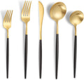 Matte Black Gold Silverware Set for 4,Modern Stainless Steel Brushed Cutlery Set,20-Pieces Heavy Duty Flatware Set,Knives Spoons and Forks Set Utensils Set, Satin Finish, Dishwasher Safe
