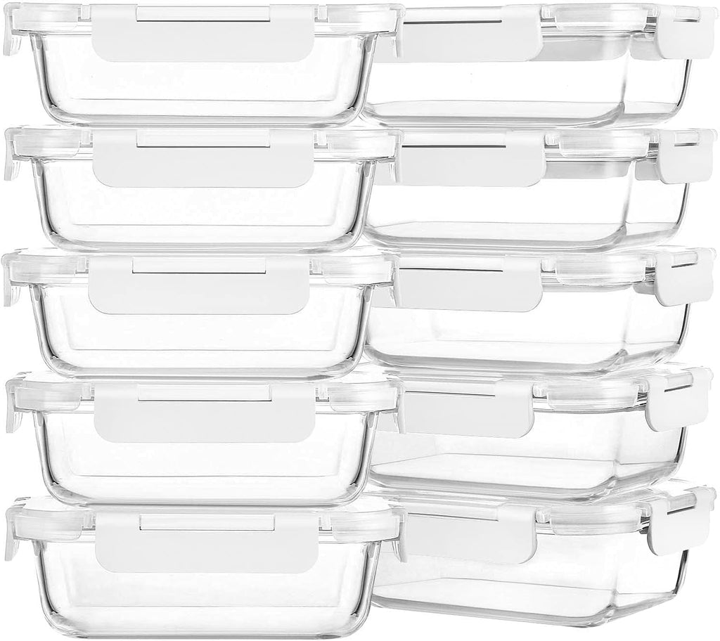 M MCIRCO [10-Pack,22 Oz Glass Meal Prep Containers,Glass Food Storage Containers with lids,Glass Lunch Containers,Microwave, Oven, Freezer and Dishwasher, White