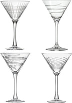 Rolf Glass Symmetry Martini Cocktail Glass | 10oz Martini Glasses | Lead-Free and Diamond-Wheel Engraved | Mixed Contemporary Designs | Proudly Made in the USA | Set of 4