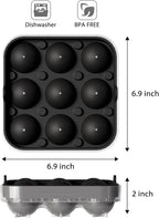 Wanderworld Ice Tray Combo, Silicone Reusable 2 inch Big Ice Freezer Mold, 9 Cubes& 9 Sphere Ice Maker tray with lid for Whiskey, 2 pack.