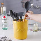 KOOV Cooking Utensil Holder, Large Ceramic Utensil Crock, Deep and Stable, Utensil Caddy for Countertop Letter Series (Yellow)