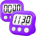 2 Pack Digital Kitchen Timer for Cooking Big Digits Loud Alarm Magnetic Backing Stand Cooking Timers for Baking Purple