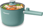 Topwit Hot Pot Electric, 1.5L Ramen Cooker, Portable Non-Stick Frying Pan, Electric Pot for Pasta, Steak, BPA Free, Electric Cooker with Dual Power Control, Over-Heating & Boil Dry Protection, Green