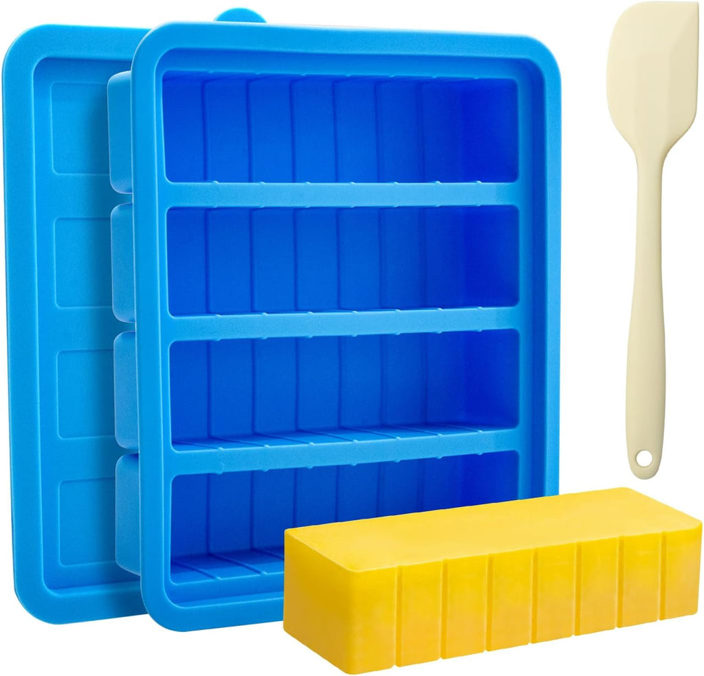 Silicone Butter Mold with Lid & Spatula, Non-Stick Butter Maker Tray and Container for Homemade Butter Storage, Baking, Freezing