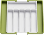 Lifewit Silverware Drawer Organizer, Expandable Utensil Tray for Kitchen, BPA Free Flatware and Cutlery Holder, Adjustable Plastic Storage for Spoons Forks Knives, Large, Green&White