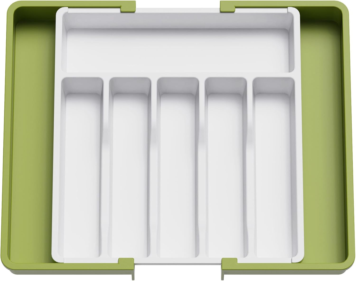 Lifewit Silverware Drawer Organizer, Expandable Utensil Tray for Kitchen, BPA Free Flatware and Cutlery Holder, Adjustable Plastic Storage for Spoons Forks Knives, Large, Green&White