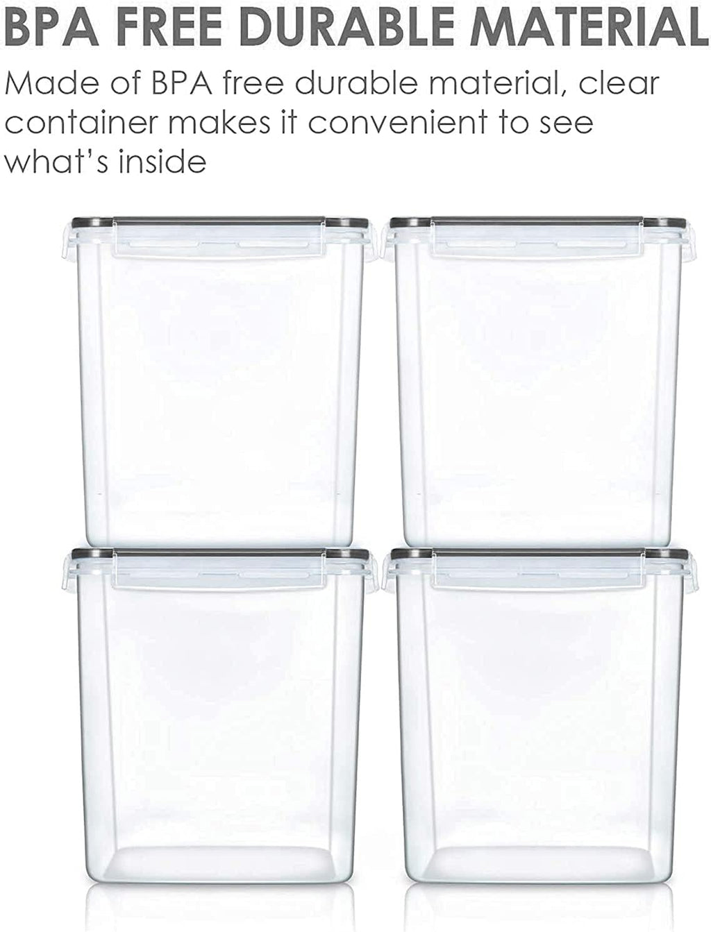 Vtopmart Food Storage Containers 2.5L / 84.5oz, 4 Pieces BPA Free Plastic Airtight Canister for Flour, Sugar, Baking Supplies, with 4 Measuring Cups and 24 Labels, Black