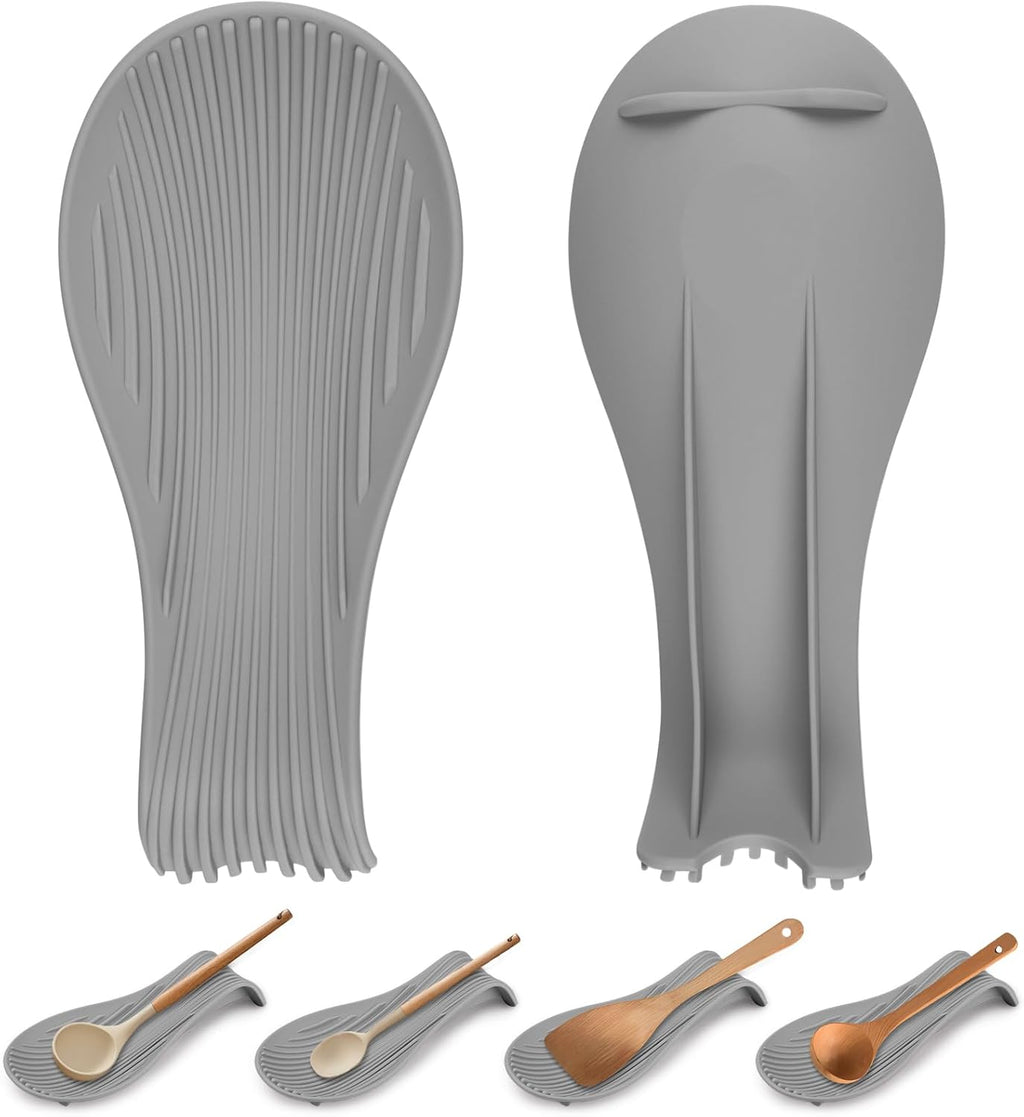 Heat Resistant Silicone Spoon Rest, Non-Slip Spoon Holder for Kitchen Counter, Silicone Spoon Rest for Stove Top for Spoons, Spatulas, Ladles, Tongs (Dark Gray)