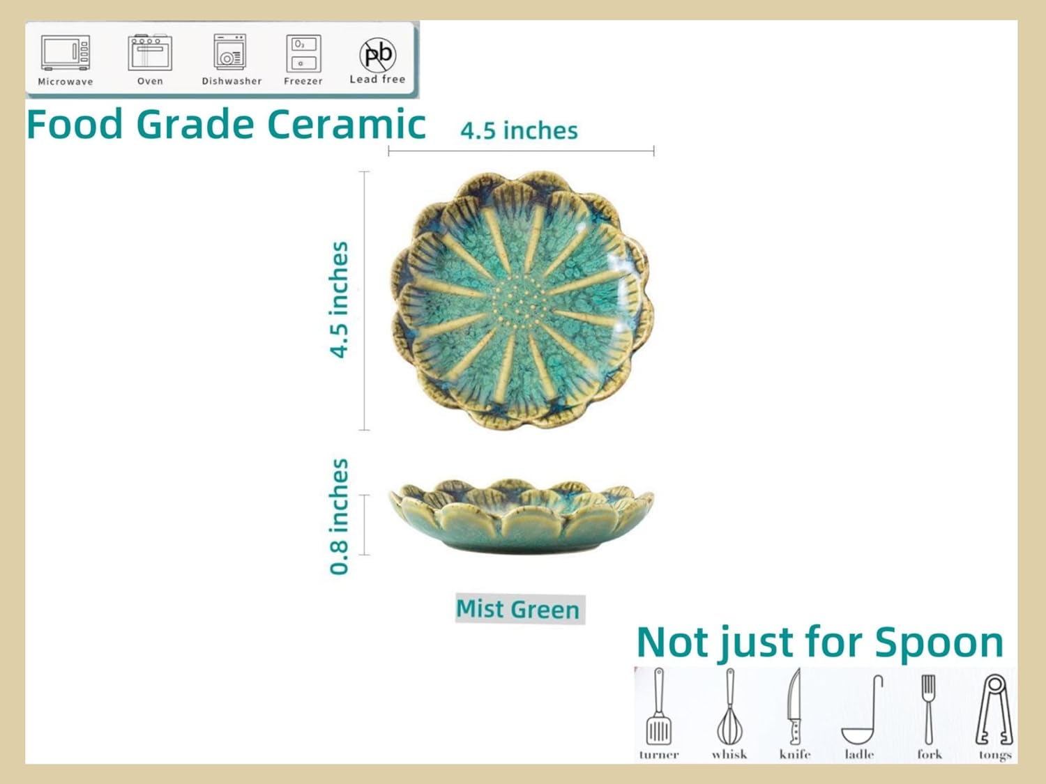 Ceramic Spoon Rest for Stove Top, Flower Cute Spoon Rest for Kitchen Counter, Cooking Spoon Holder for Kitchen Counter, Utensil Rest Spatula Rest Ladle Holder Tong Rest, 1 PC (Retro, Mist Green)