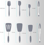 Silicone Spatulas Set Turners Tongs Cooking Utensils Set High Heat Resistant Kitchen Scraper Spatulas for Cooking Mixing Baking BPA Free Dishwasher Safe, Grey