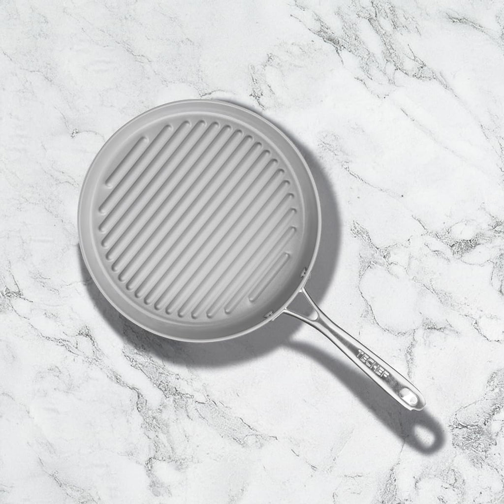 TECHEF - CeraTerra Collection, 12" Ceramic Nonstick Grill Pan (PTFE, PFAS, and PFOA Free), Made in Korea (12-in Grill Pan)