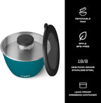 S'well Stainless Steel Salad Bowl Kit 64oz, Peacock Blue, Comes with 2oz Mini Canister and Removable Tray for Organization, Leakproof, Easy to Clean, Dishwasher Safe