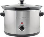 Courant Slow Cooker 5.5 Quart Crock, with Easy Cooking Options, Dishwasher Safe Pot and Glass Lid, Stainless Steel