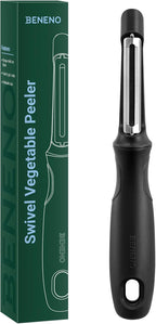 Beneno Swivel Vegetable Peeler, Razor-Sharp Smooth Peeling Stainless Steel Blades, Ergonomic Comfort Non-Slip Rubber Handle, Durable Kitchen Peeler Tool with Potato Eye Remover, Dishwasher Safe, Black