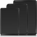 Baking Sheet Pan Set of 3, Commercial Cookie Sheets for Baking, Nonstick Half/Quarter/Jelly Roll Pans Replacement Toaster Oven Tray, Heavy Duty & Easy Clean, Dark Black