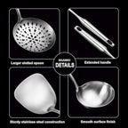 304 Stainless Steel Cooking Utensil Set 4-Piece Kitchen Utensils with Extra-Long Handles, Spatula,Ladle,Slotted Spoon,Slotted Spatula,One-Piece Construction, Ideal for Wok, Grilling, and Gifting