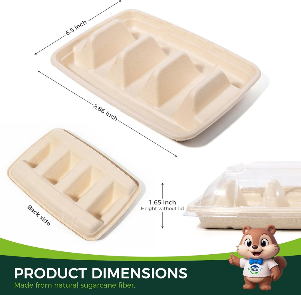 50-Pack 100% Compostable Biodegradable Paper Taco Holders, Eco-Friendly Disposable Paper Taco Tray for Taco Tuesday, Lazy Susan Taco Bar (50-Pack)