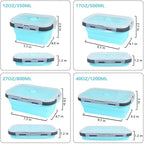 Set of 4 Collapsible Foldable Silicone Food Storage Containers,Ktichen Collapsible Storage Bowls with Airtight Plastic Lids for Leftover, Silicone Lunch Box-Microwave,Dishwasher,Freezer Safe