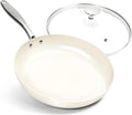 MICHELANGELO 12 Inch Frying Pan with Lid, Large Nonstick Skillet with Ergonomic Handle, Non-Toxic Ceramic Fry Pan, Oven-Safe, White