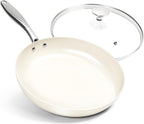 MICHELANGELO 12 Inch Frying Pan with Lid, Large Nonstick Skillet with Ergonomic Handle, Non-Toxic Ceramic Fry Pan, Oven-Safe, White