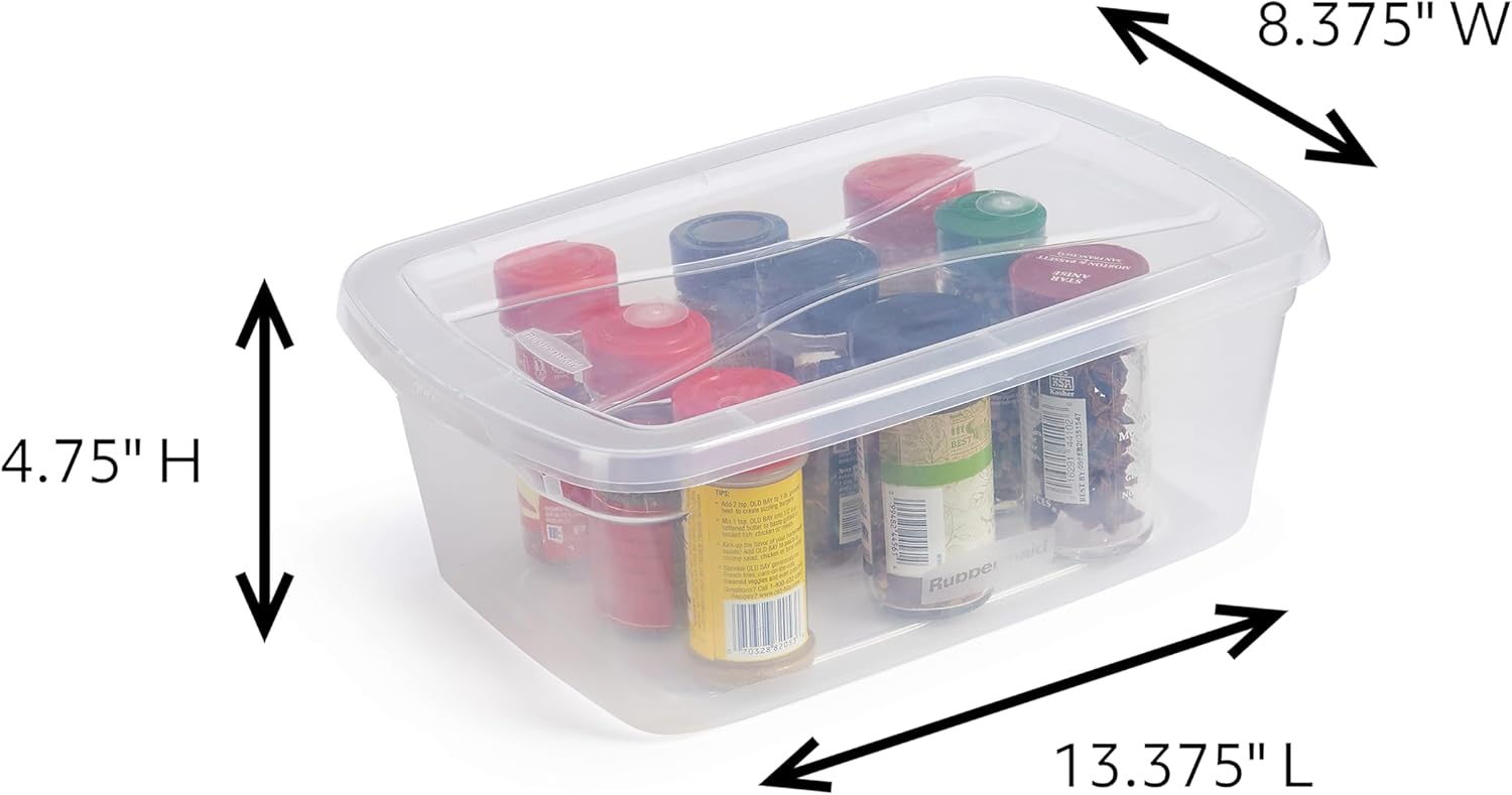 Rubbermaid Cleverstore 6 Qt Clear Storage Bins with Lids, 12-Pack, Stackable, BPA-Free, Made in USA