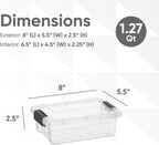 Superio Clear Storage Boxes with Lids, 1.27 Quart Plastic Container Bins for Organizing, Stackable Crates, BPA Free, Non Toxic, Odor Free, Organizers for Home, Office and Dorm, 4 Pack