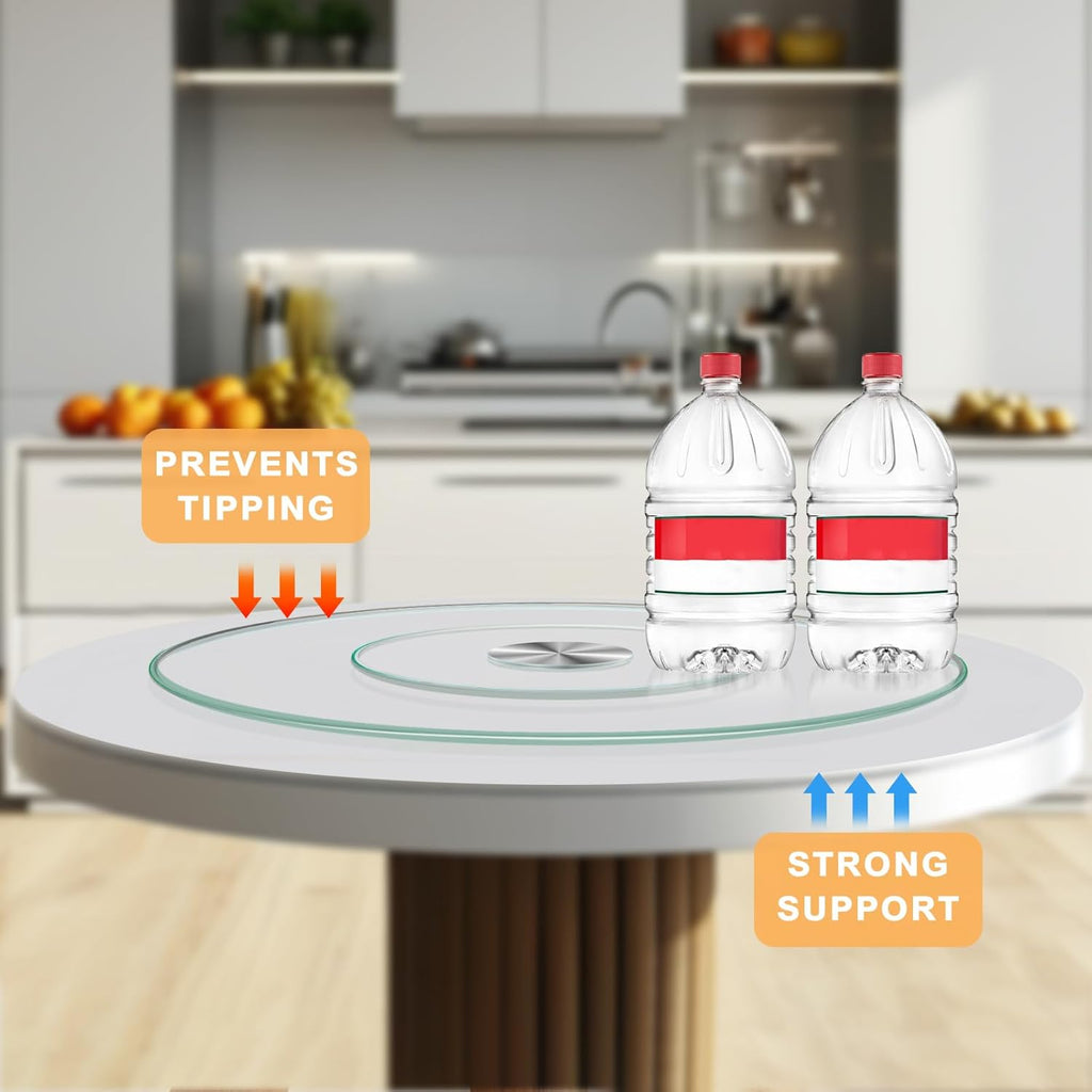 23'' Glass Lazy Susan Turntable Dining Table, 360 ° Round Dinner Plate Rotating Tray Transparent Dinner Plate, Silent and Smooth Rotation of The Dinner Plate (23inch/60cm)