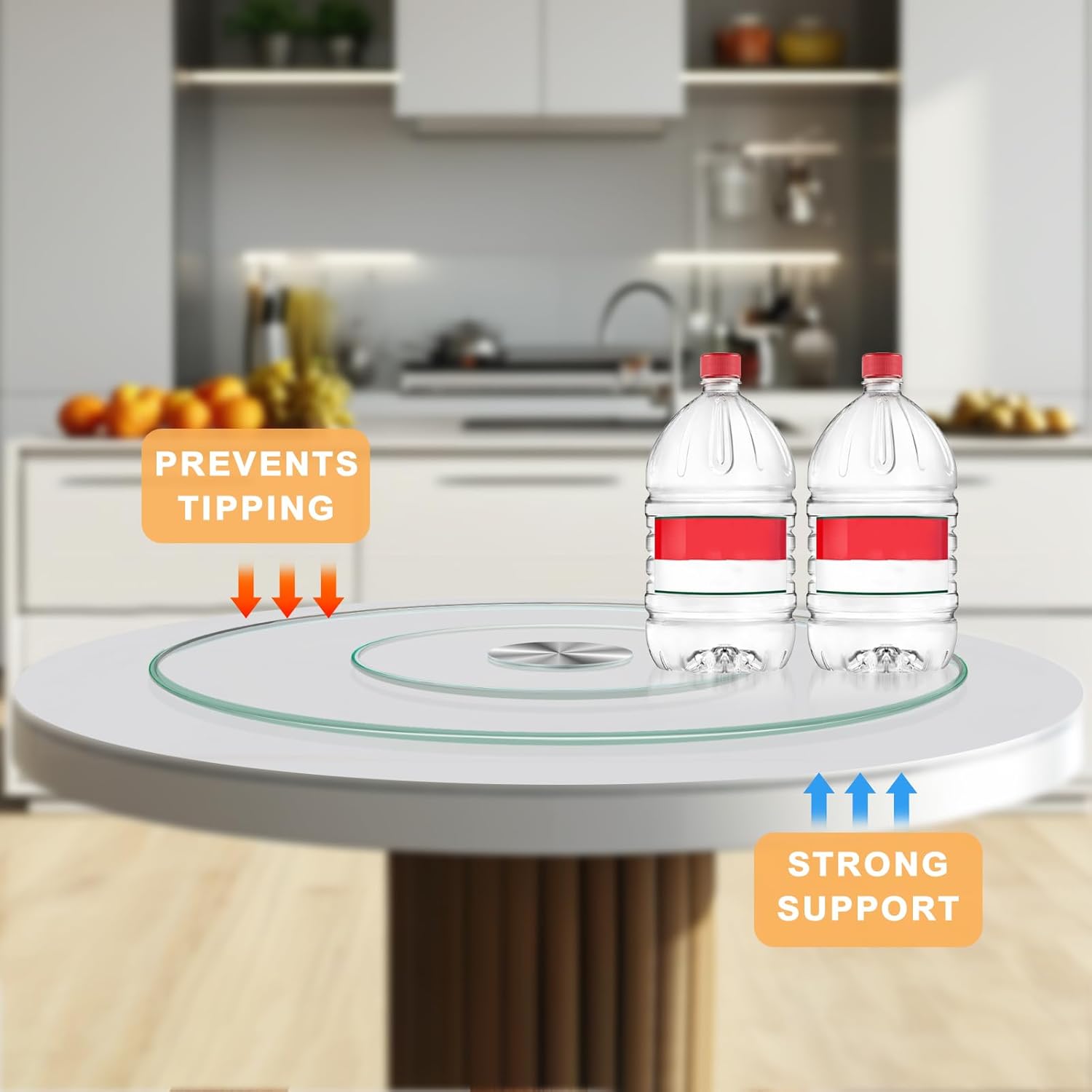 23'' Glass Lazy Susan Turntable Dining Table, 360 ° Round Dinner Plate Rotating Tray Transparent Dinner Plate, Silent and Smooth Rotation of The Dinner Plate (23inch/60cm)