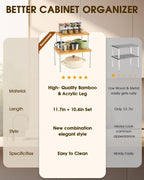 Jolitac Cabinet Organizer Shelf - Set of 4 Clear Acrylic Spice Rack, Stackable Pantry Storage Shelves for Kitchen Counter, Bathroom, Desk - Multi-Purpose Bamboo Space Saving Shelves, Easy Assembly