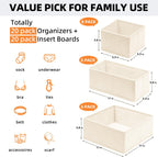Criusia Drawer Organizer Clothes, 20 Pack Dresser Organizer Bins for Nursery Bedroom, Closet Organization and Storage Dividers for Clothing, Baby Clothes, Underwears, Socks (Beige)