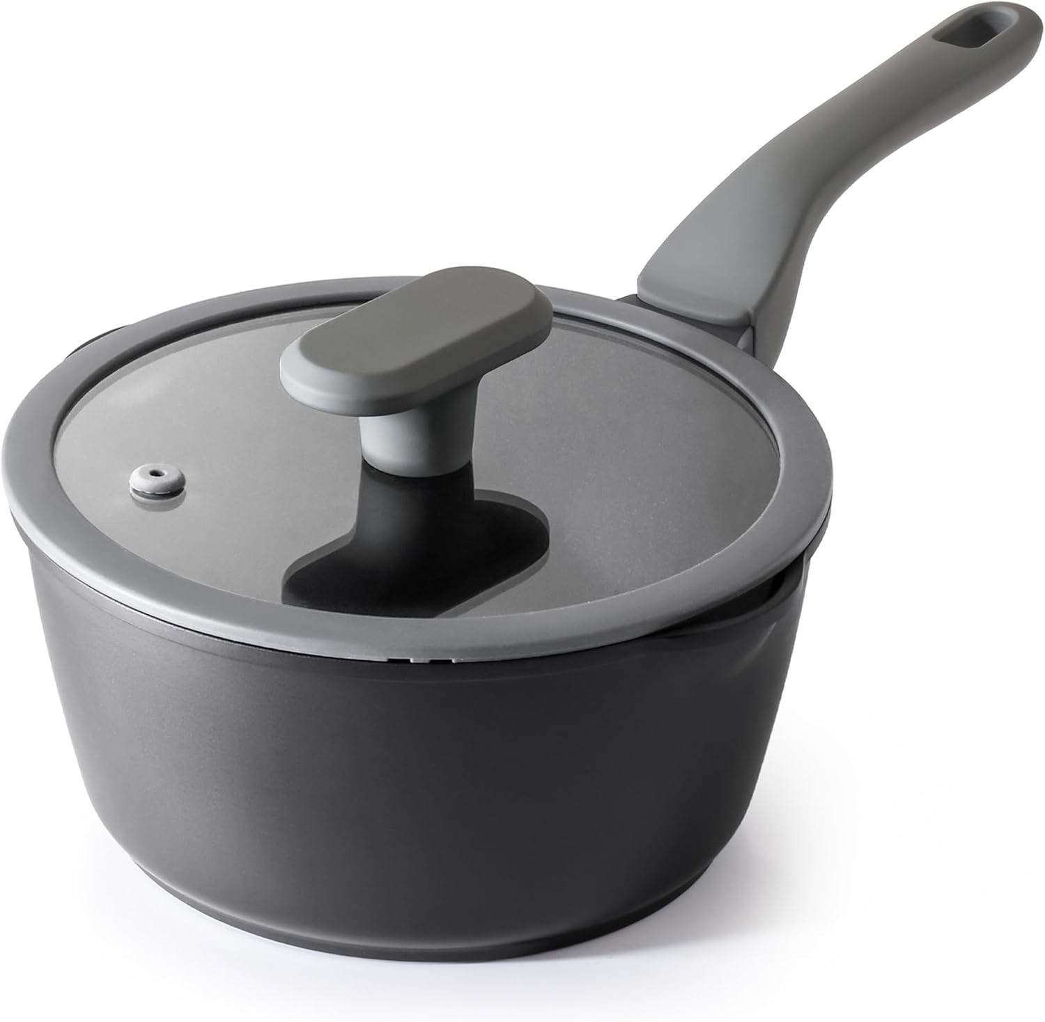 PRICUSIS Nonstick Saucepan with Lid, 2 Quart Non Toxic Pot with Pour Spouts, Full Coated, 100% Dishwasher Safe, Induction Compatible & Oven Safe, PTFE & PFOA Free, Black Sesame