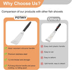 Stainless Steel Fish Spatula, Metal Fish Turner with Silicone Handle, Kitchen Slotted Spatula for Cast Iron Skillet Cooking and Grilling, Beveled Edge and Curved Blade, 13.5 Inch