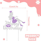 LINGTEER Happy Birthday Crown Queen Lady Rhinestone Cake Topper - Cheers to Makeup Spa Birthday Party Cake Centerpieces Decorations Gift Sign - Purple