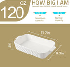 Sweejar Ceramic 13 x 9 Baking Pan, Cake Baking Dish for Brownie, Porcelain Striped Casserole Dishes for Oven with Handle for Lasagna, Family Dinner(Beige)